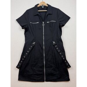 Hot Topic Women's Black Zipper Goth Dress Size L Straps Skater Short Bondage